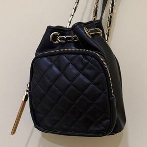 Free People Black Small Backpack with Gold Chain Accents